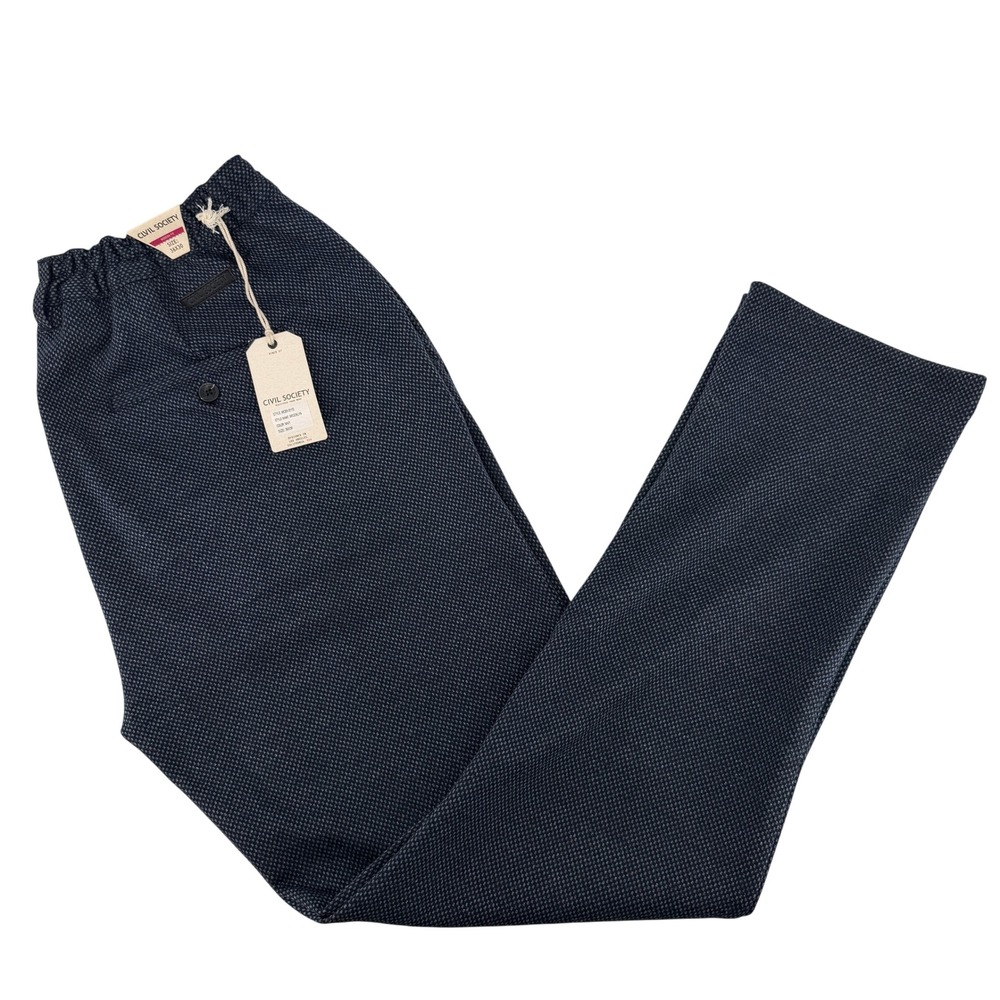 NWT Civil Society Brooklyn Pin Dot Waist Pant Mens 36x30 Navy Blue Textured Prep